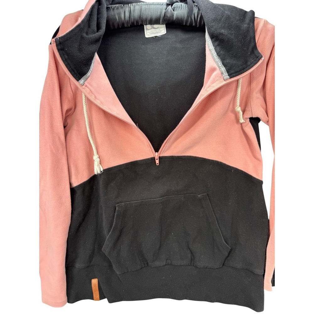 Ampersand Avenue Pink Black Double Hood Half Zip Hoodie Thumbholes Womens M?